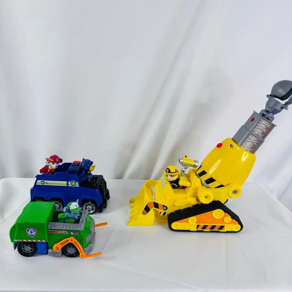 Paw Patrol Movie Rubble's Deluxe Bulldozer &‎ Pup Vehicles lot Rocky Chase